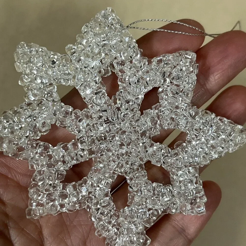 VTG 5pcs‎ Various Christmas Snowflake  Hanging Ornament Acrylic/ Beads Rare